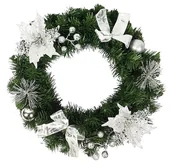 Ozdoby bożonarodzeniowe - Wieniec Bożonarodzeniowy Srebrny Wianek Świąteczny Na Drzwi 40 Cm Udekorowany - miniaturka - grafika 1