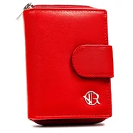 Portfele - Czerwona portmonetka damska na zatrzask i suwak ze skóry naturalnej ROVICKY mały portfel na karty i gotówkę ochrona RFID STOP - miniaturka - grafika 1