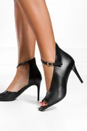 Czółenka - Czarne szpilki skórzane damskie czółenka z geometrycznymi wycięciami PRODUKT POLSKI Casu 2286-100 - miniaturka - grafika 1