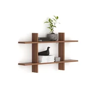 Regały biurowe - Półka biurowa ścienna podwójna SOLID, 1250 x 200 x 700 mm, orzech - miniaturka - grafika 1