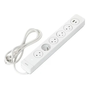 Listwa przeciwprzepięciowa 5 gniazd 2P+Z typu EasyEject, kabel 1,5m (3x1,5mm2), z podświetlanym wyłącznikiem i 2 szybkimi ładowarkami USB A + C - Listwy zasilające - miniaturka - grafika 1