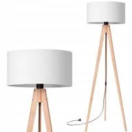 Lampy stojące - Lampa stojąca podłogowa Trójnóg Drewniany buk Abażur biały - miniaturka - grafika 1