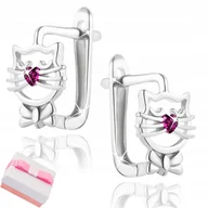 Biżuteria dla dzieci - KOLCZYKI SREBRNE 925 DLA DZIEWCZYNKI KOTKI SERCE - UROCZY PREZENT - miniaturka - grafika 1