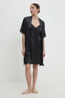 Piżamy damskie - Answear Lab komplet piżamowy kolor czarny satynowa - grafika 1