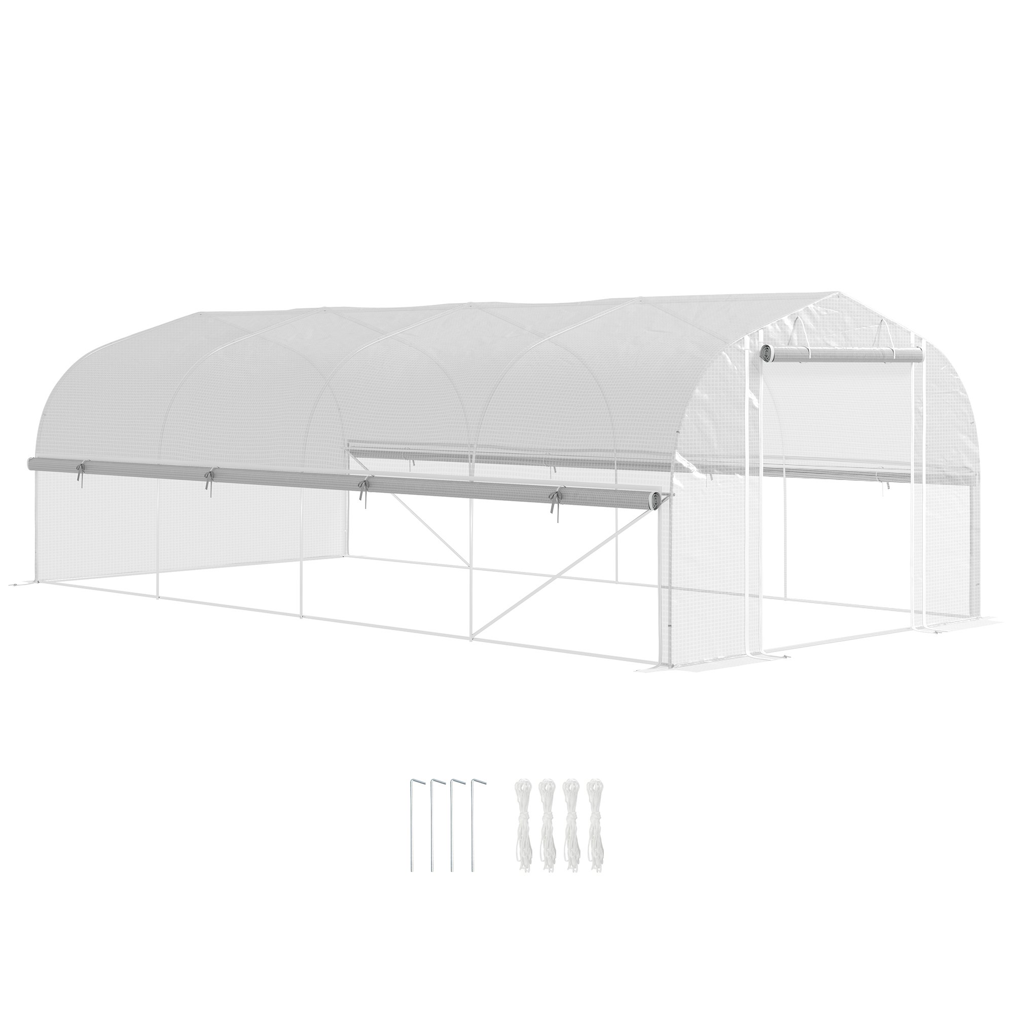 Szklarnia foliowa Outsunny 6 x 3 x 2 m z 8 oknami i drzwiami, zwijane ściany boczne