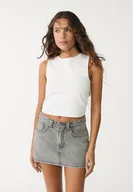 Bluzki damskie - Stradivarius Bawełniana bluzka bez rękawów Biały L - miniaturka - grafika 1