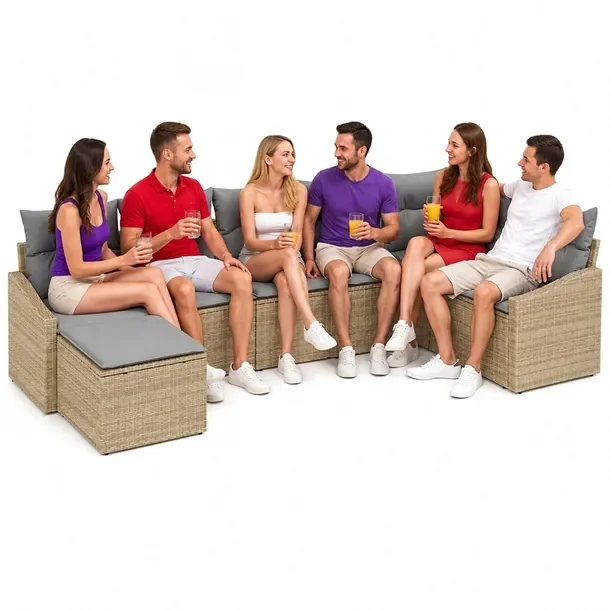 Zestaw Ogrodowy Narożny z Poduszkami, Modułowy, 7 Elementów, Szary