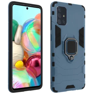 Hybrydowe, wstrząsoodporne etui Samsung Galaxy A51 z metalową podstawką w kształcie pierścienia, granatowe - Etui i futerały do telefonów - miniaturka - grafika 1