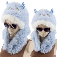 Czapki damskie - Ciepła Zimowa Czapka Damska Z Futerkiem Niebieska Mordka Rogi Zwierzak - miniaturka - grafika 1