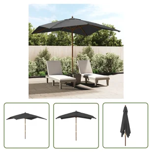 The Living Store Parasol ogrodowy na drewnianym słupku - antracyt - 300x300x273 cm - Parasol Ogrodowy - Parasole ogrodowe - miniaturka - grafika 1