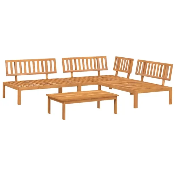 Zestaw Wypoczynkowy z Drewna Akacjowego, Sofa Narożna 133x92x69 cm, Stół