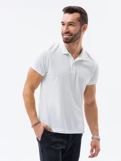 Koszulki męskie - Koszulka męska polo z dzianiny pique - biały V4 S1374 - grafika 1