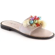 Klapki i japonki damskie - Klapki damskie płaskie komfortowe beżowe z koralikami S.Barski Kv 2775-47 beżowy - miniaturka - grafika 1