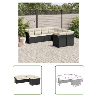 The Living Store 8-cz. zestaw wypoczynkowy do ogrodu - z poduszkami - czarny - Sofa Ogrodowa - Meble ogrodowe - miniaturka - grafika 1