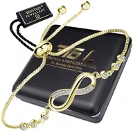 Bransoletki - ZŁOTA BRANSOLETKA DAMSKA Z CYRKONIAMI REGULOWANA NIESKOŃCZONOŚĆ NA PREZENT BOSTON JEWELLERY - miniaturka - grafika 1