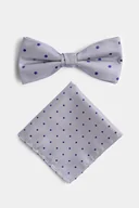 Krawaty i muchy męskie - Mucha z poszetką w stylowym szarym kolorze 00041B06MZA - miniaturka - grafika 1