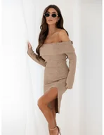 Sukienki - Dzianinowa sukienka hiszpanka MARCELINE - cappuccino mocca - miniaturka - grafika 1