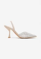 Sandały damskie - Beżowe Sandały na Szpilce z Transparentnym Noskiem w Cyrkonie Vestia - miniaturka - grafika 1