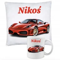 Gadżety dla niej i dla niego - ZESTAW PODUSZKA + KUBEK Prezent FERRARI SPORTOWE AUTO FURA + IMIĘ 28 - miniaturka - grafika 1