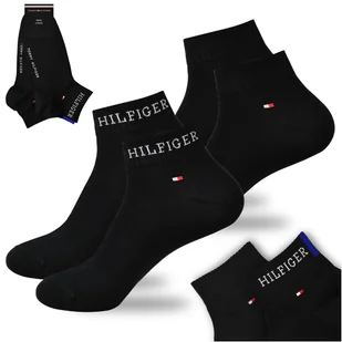 TOMMY HILFIGER Skarpety Męskie Za Kostkę Bawełna Logo CZARNE 2P Roz. 39/42 - Skarpetki męskie - miniaturka - grafika 1