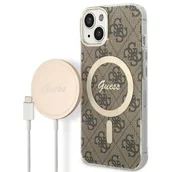 Etui i futerały do telefonów - Guess Zestaw GUBPP14MH4EACSW Case+ Charger iPhone 14 Plus 6,7" brązowy/brown hard case 4G Print MagSafe - miniaturka - grafika 1