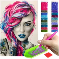 Zabawki kreatywne - Haft Diamentowy ARTULIO, Obraz DIY 5D, Diamond Painting, Mozaika Diamentowa 40X60cm (Kobieta z barwna fryzurą) + Zestaw Akcesoriów - miniaturka - grafika 1