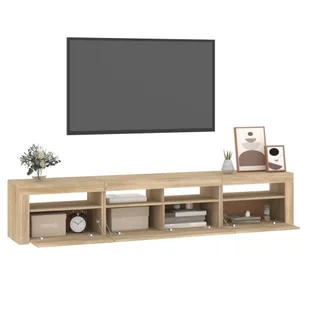 Lumarko Szafka pod TV z oświetleniem LED, dąb sonoma, 210x35x40 cm - Szafki RTV - miniaturka - grafika 7