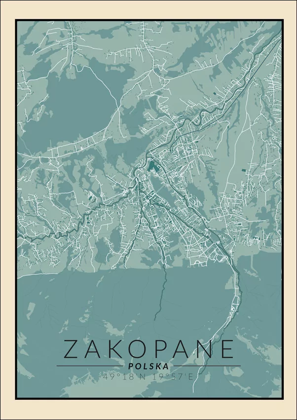 Galeria Plakatu, Plakat, Zakopane mapa vintage, 60x80 cm