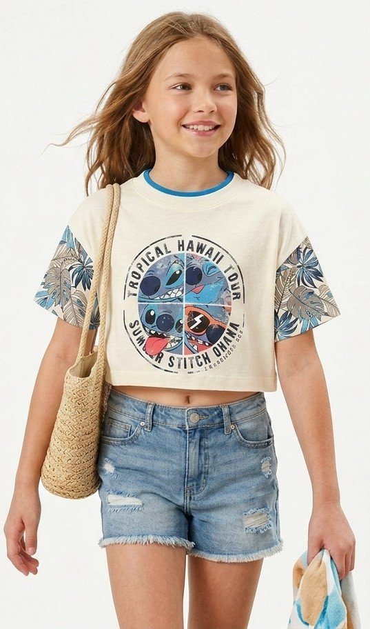 Koszulka Disney Lilo i Stitch – modny crop top z kultowym bohaterem, rozmiar 128 cm