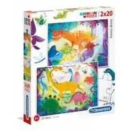 Puzzle - Clementoni Puzzle 2x20 elementów Super Kolor - Śmieszne Dinozaury - miniaturka - grafika 1