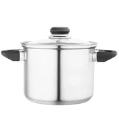 Garnki - Garnek nierdzewny Emilio wysoki 3,3 l 18 cm z pokrywą szklaną srebrny - miniaturka - grafika 1