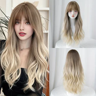 TEMU 1 szt. 7JHH WIGS Elegancka luźna kręcona peruka ombre dla kobiet, wysokiej gęstości 150% kapelusz z róży, odporna na ciepło włókno, naturalny - Pozostałe akcesoria fryzjerskie - miniaturka - grafika 1