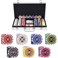 Place zabaw - Walizka Pokerowa z 300Żetonami, 2 Zestawami Plastikowych Kart, Walizka Aluminiowa, Profesjonalne Kasyno, Odpowiednie dla Rodziny i Przyjaciół, Srebrna - miniaturka - grafika 1