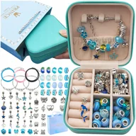 Biżuteria dla dzieci - Zestaw Do Robienia Bransoletek Charms Niebieski Zawieszki Naszyjnik Prezent - miniaturka - grafika 1