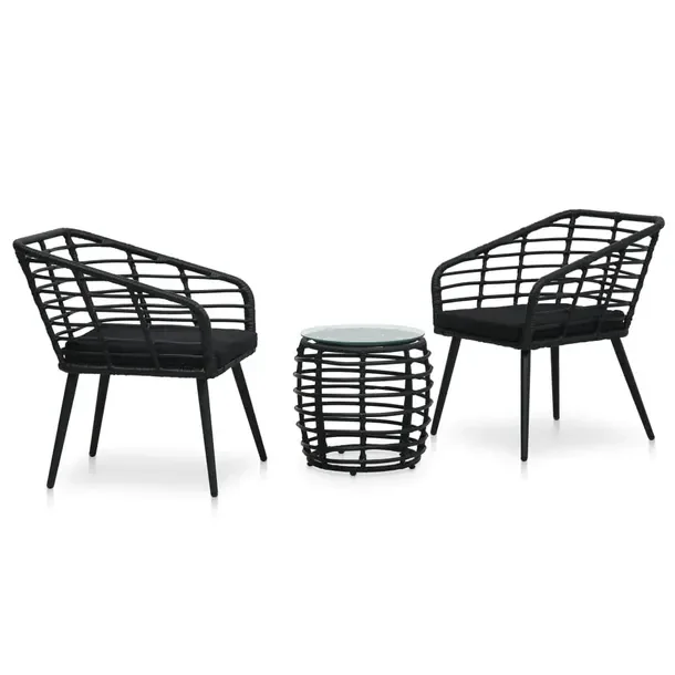 Zestaw mebli bistro z polirattanu, czarny, stół 41,5x41,5 cm, krzesła 63