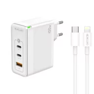 Ładowarki do telefonów - Ładowarka Sieciowa GaN 100W 1x QC3.0 USB + 2x PD USB-C Jellico C118 + Kabel USB-C - Lightning białe - miniaturka - grafika 1