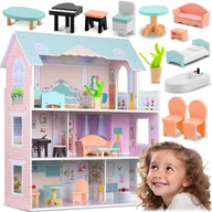 Domki dla lalek - Duży drewniany domek dla lalek różowy akcesoria Ricokids - miniaturka - grafika 1