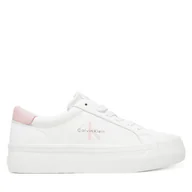 Sneakersy damskie - Sneakersy Calvin Klein Jeans Vulc Flatf Lth Logo Tag YW0YW01873 Biały - miniaturka - grafika 1