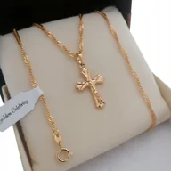 Łańcuszki - Złoty Łańcuszek Singapur + Krzyżyk 18K Gwarancja - miniaturka - grafika 1
