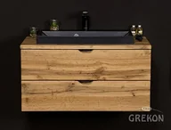 Szafki łazienkowe - Szafka łazienkowa wisząca z czarną umywalką nablatową dąb naturalny 80 cm Victa Gante - miniaturka - grafika 1