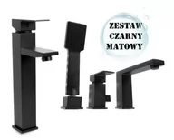 Zestawy baterii łazienkowych - TERZO zestaw Bateria Wannowa 3 Otworowa + umywalkowa nablatowa CZARNA - miniaturka - grafika 1