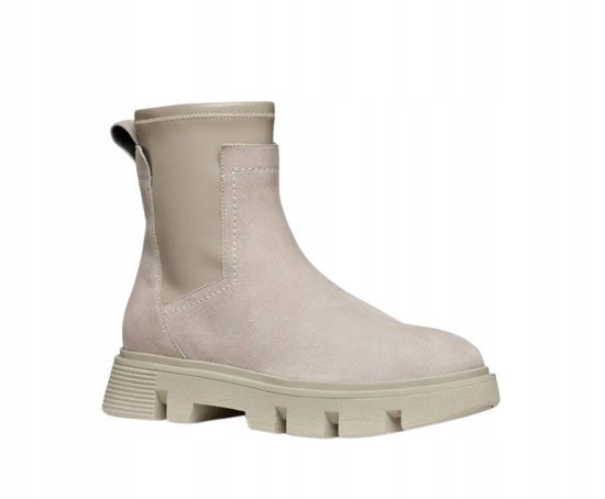 GEOX BEŻOWE BOTKI DAMSKIE ZAMSZOWE NA KLOCKU Z PODESZWĄ 42 T6B