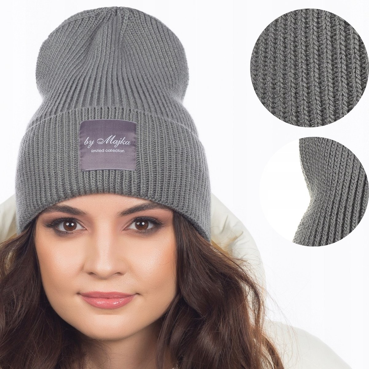Czapka Damska Damska Zimowa CIEPŁA WYWIJANA MAJKA SZARA STALOWA