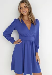 Granatowa Sukienka Kopertowa Taliowana Maecenus - Sukienki - miniaturka - grafika 1