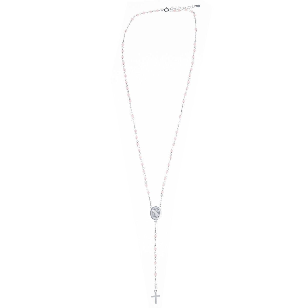 Srebrny Różaniec Różowe Koraliki Chrzest Komunia próba 925