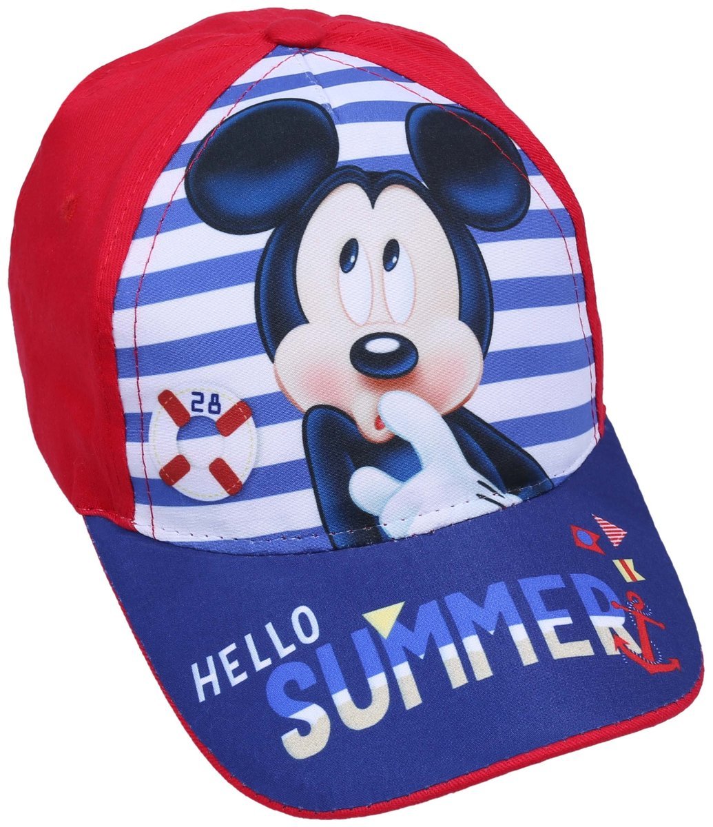 Czerwona, chłopięca czapka z daszkiem w paski Myszka Mickey Disney 54 cm