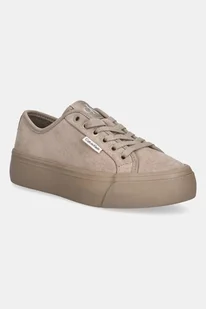 Calvin Klein tenisówki zamszowe VULC FLATF LACE UP SUE/WL CK kolor beżowy YW0YW02000 - Trampki damskie - miniaturka - grafika 1