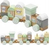 Pociągi dla dzieci - Miętowa Drewniana Kolejka Lokomotywa z Wagonami i Klockami 23 ele ZA5262 - miniaturka - grafika 1