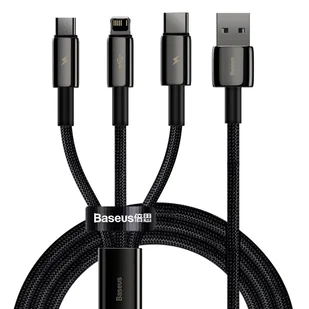 Baseus Tungsten Gold 3w1 USB do micro USB / USB-C / Lightning, 3.5A, 1.5m czarny - Kable USB - miniaturka - grafika 1
