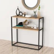Konsole i sekretarzyki - Stolik konsolowy Hemsedal Stolik kawowy z 2 półkami wykonany z metalu i płyty wiórowej Półka do przechowywania 90 x 90 x 33,5 cm Stolik do przedpokoju Stolik wejściowy w industrialnym stylu z drewna dębowego - miniaturka - grafika 1